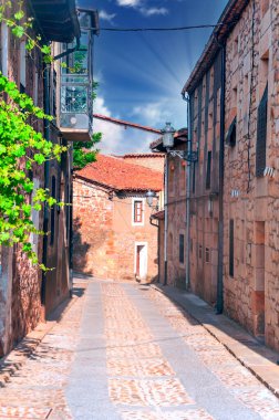 Vinuesa Eyaleti, Soria İspanya güneşli bir günde bir kırsal kasaba Caddesi.