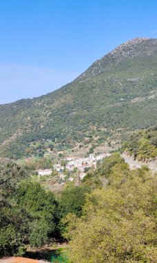 El Bosque, güneşli bir günde Cadiz ilinin dağlarında bir kasabadır..
