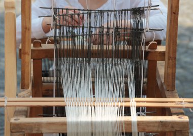 Hand loom weaving machine clipart