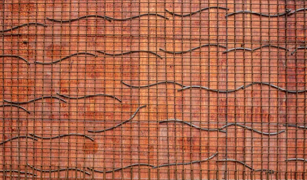 Detail Floor Construction Site Covered Wooden Planks Steel Rods — Stock Photo, Image