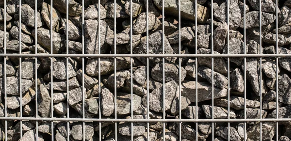 Close Gabion Wall Gray Granite Gravel Fence — Stock Photo, Image