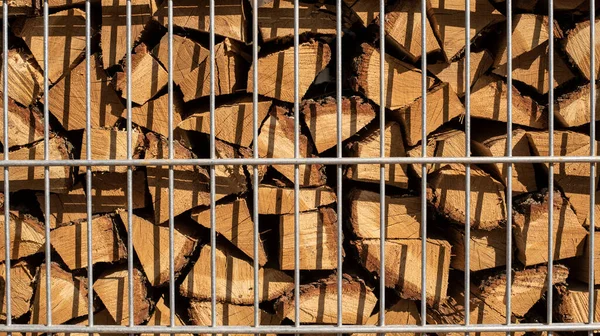 Cut Logs Fuel Wood Stored Metal Fence — Stock Photo, Image