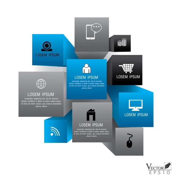 Caja cúbica Vector para concepto de negocio con iconos, Plantilla moderna — Vector de stock