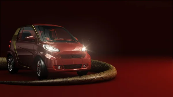 Piros autó, a fény és a kígyó — Stock Fotó