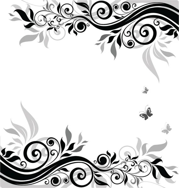 Floral banner (zwart-wit) — Stockvector