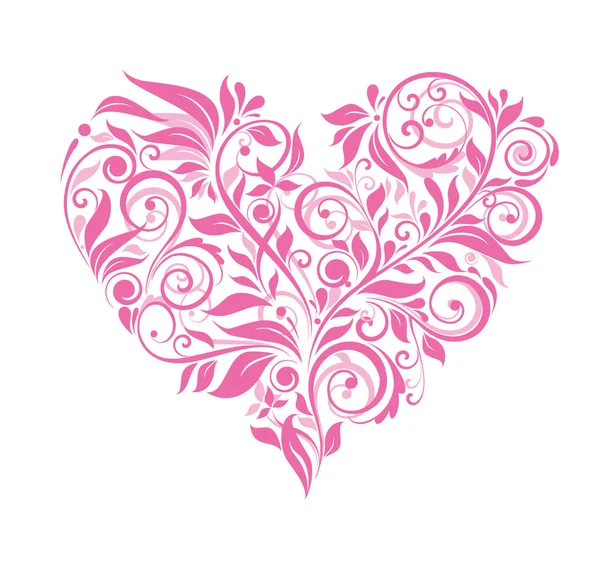 Cartão de saudação com coração floral rosa — Vetor de Stock