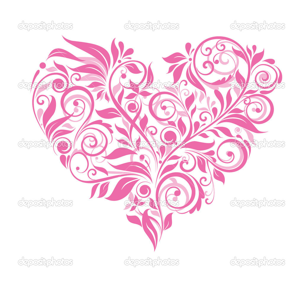 Greeting card with pink floral heart