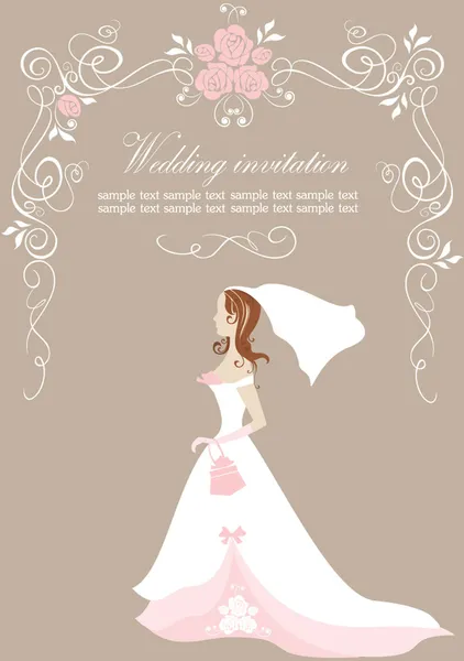 Wedding invitation with bride — Stock Vector