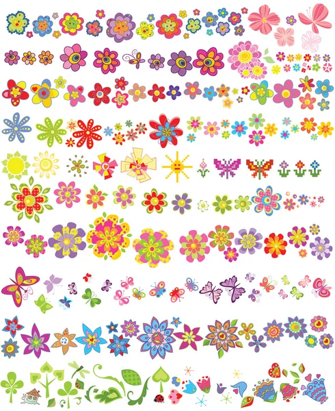 Ensemble de fleurs et de papillons — Image vectorielle