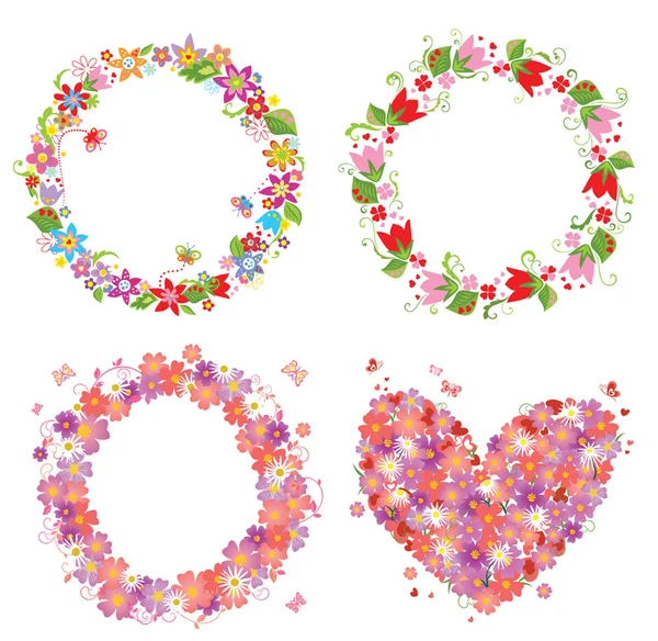 Corona de flores y forma de corazón — Archivo Imágenes Vectoriales