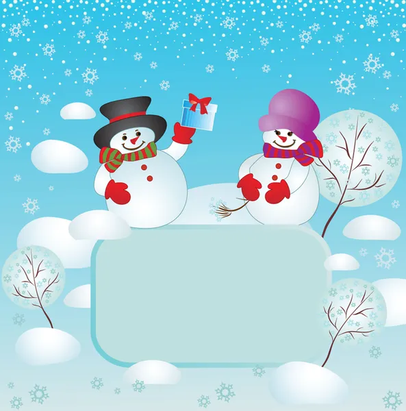 Cartão de Natal com boneco de neve — Vetor de Stock