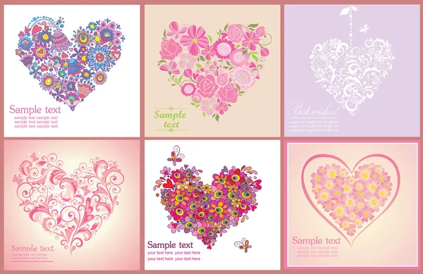 Ευχετήρια κάρτα με λουλούδια καρδιές σχήματα — Διανυσματικό Αρχείο