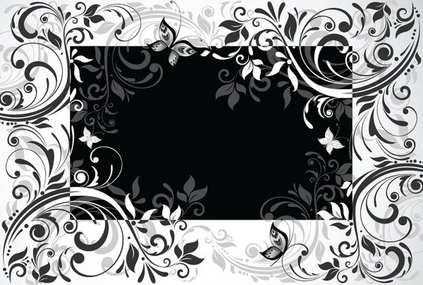 花卉卡。黑色和白色 — 图库矢量图片