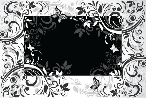 Tarjeta floral. Blanco y negro — Vector de stock