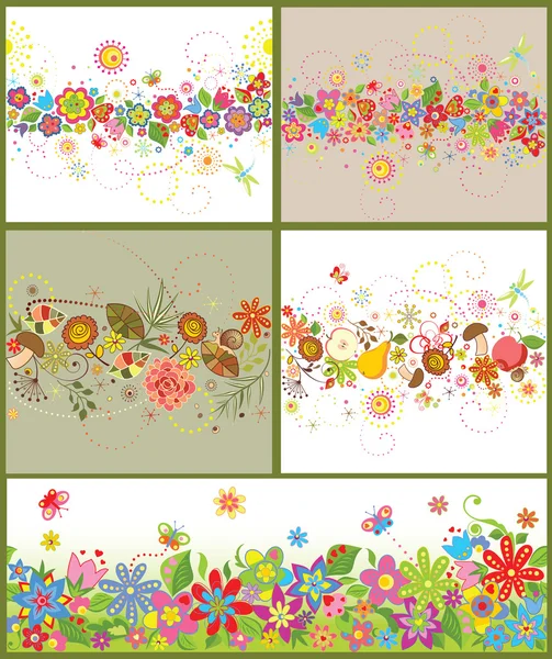 Funny seamless seasonal borders — Stock Vector