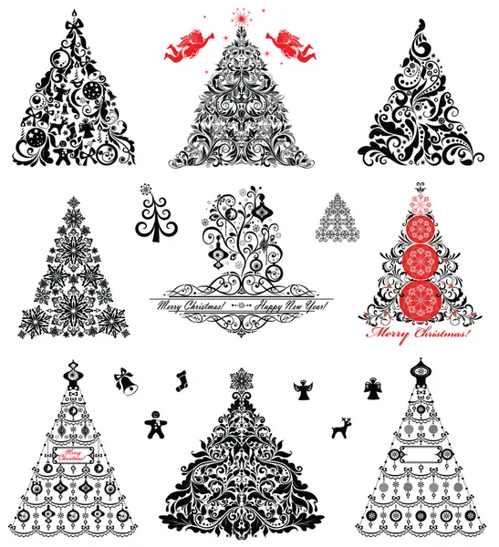 Set van vintage xmas bomen — Stockvector