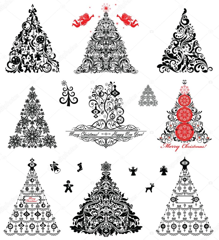 Set of vintage xmas trees