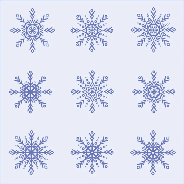 Lot de 9 flocons de neige — Image vectorielle