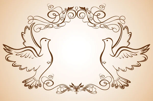 婚礼帧与鸽子 — 图库矢量图片