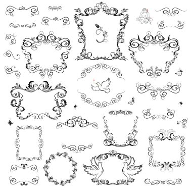 Dekoratif çerçeve ve tasarım öğeleri kümesi