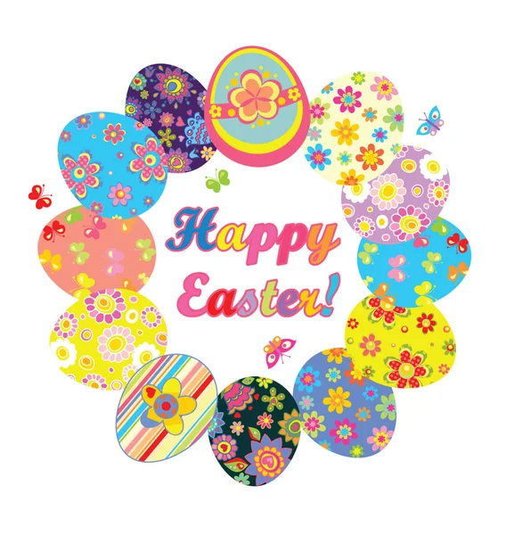 Easter wreath with colorful eggs — Stock Vector