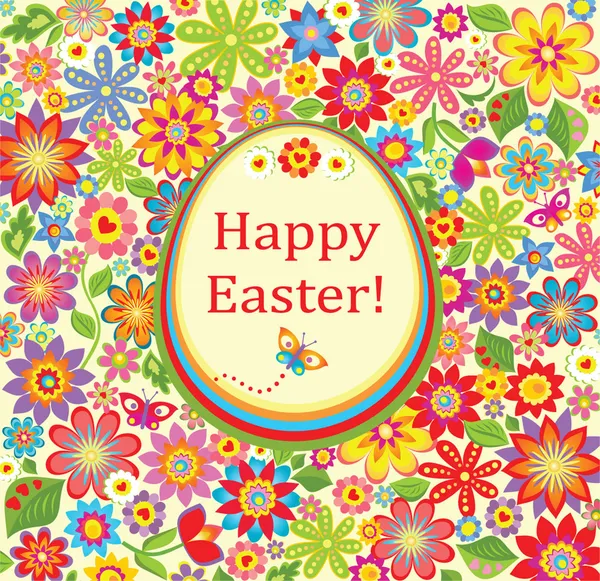Cartão brilhante de saudação floral com ovo de Páscoa —  Vetores de Stock