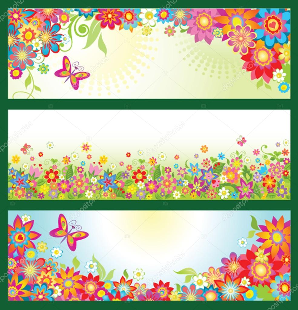Banners with summer flowers