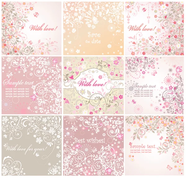 Hermosas tarjetas de felicitación pastel — Vector de stock