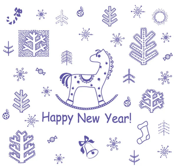 Tarjeta de felicitación decorativa de Año Nuevo con caballo pequeño — Foto de Stock