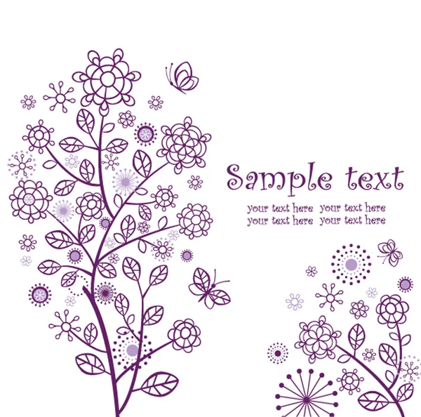 Cartão de saudação com árvore florescente violeta —  Vetores de Stock