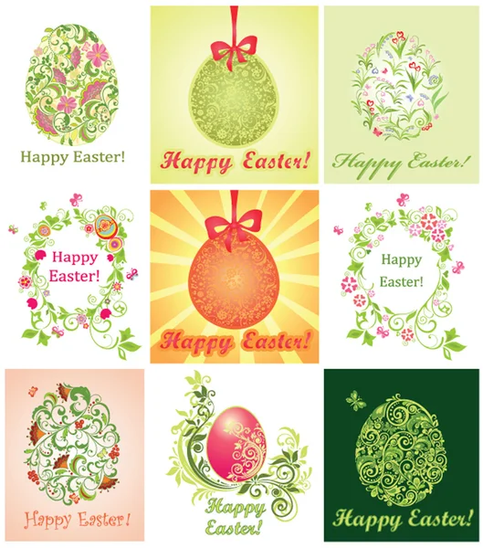 Paskalya yumurtaları ile tebrik kartları koleksiyonu — Stok Vektör