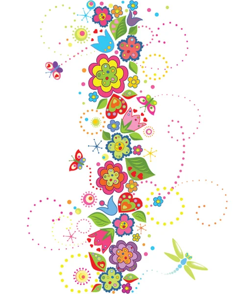 面白い色とりどりの花でシームレスな境界線 — ストックベクタ