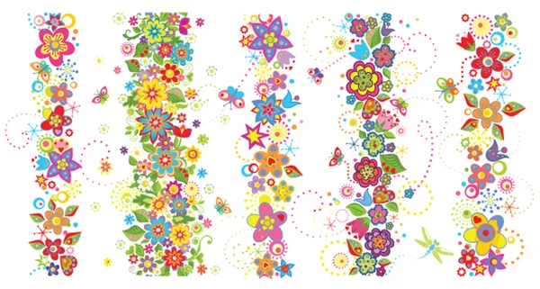 Fronteras sin costuras con flores coloridas divertidas — Vector de stock