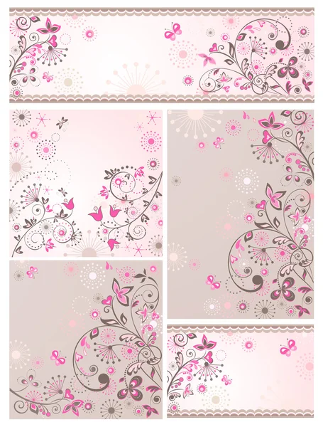 Set van abstract floral wenskaarten — Stockvector