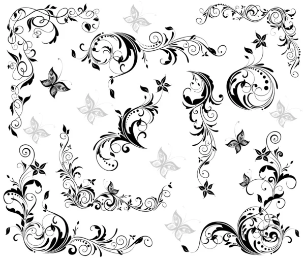 Vintage floral decorative elements (black and white) — Stock Vector