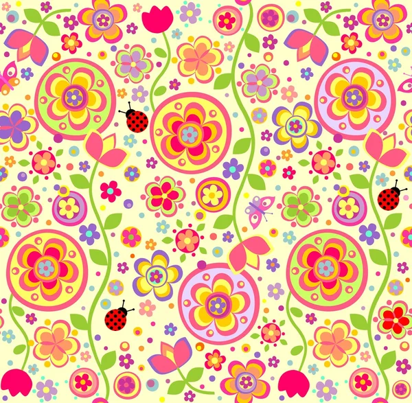 Fondo de pantalla infantil divertido con mariquita — Vector de stock