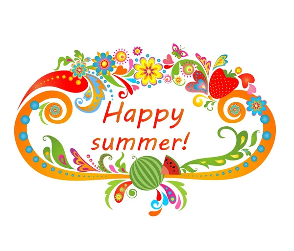Cadre estival avec fraise et pastèque — Image vectorielle