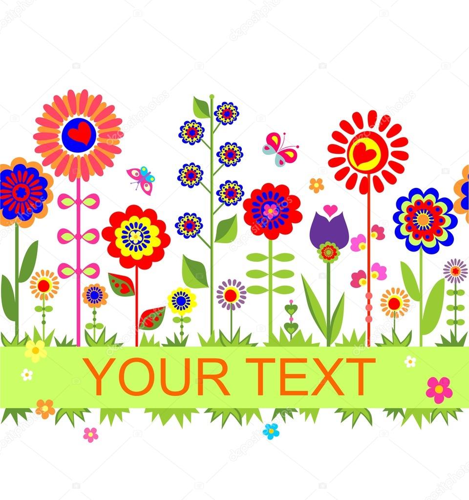 Greeting card with floral seamless border