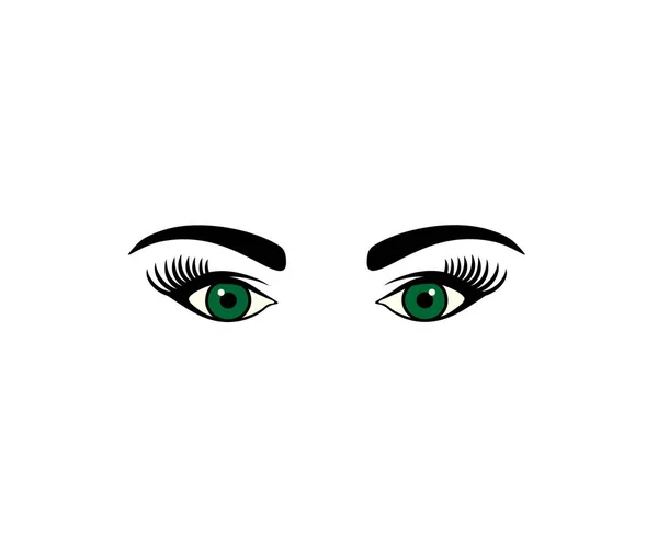 メイク美容室のロゴデザインのための白い背景に隔離された眉と美しい緑の女性の目 — ストックベクタ