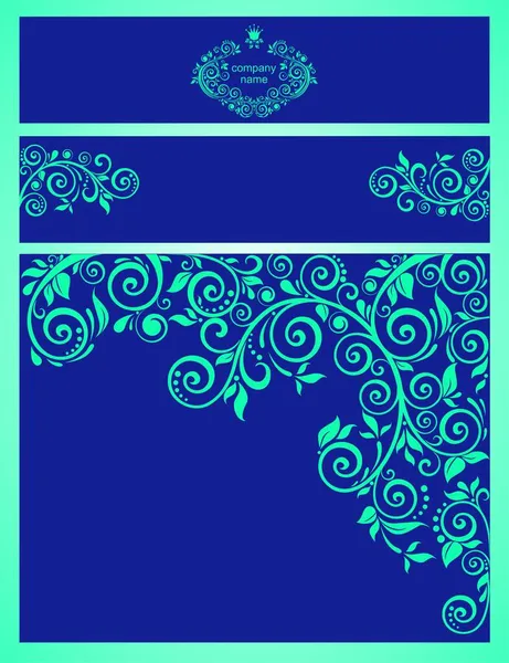 Kartvizitler Için Yeşil Renkli Kıvrımlı Çiçek Desenli Klasik Lazuli Mavi — Stok Vektör