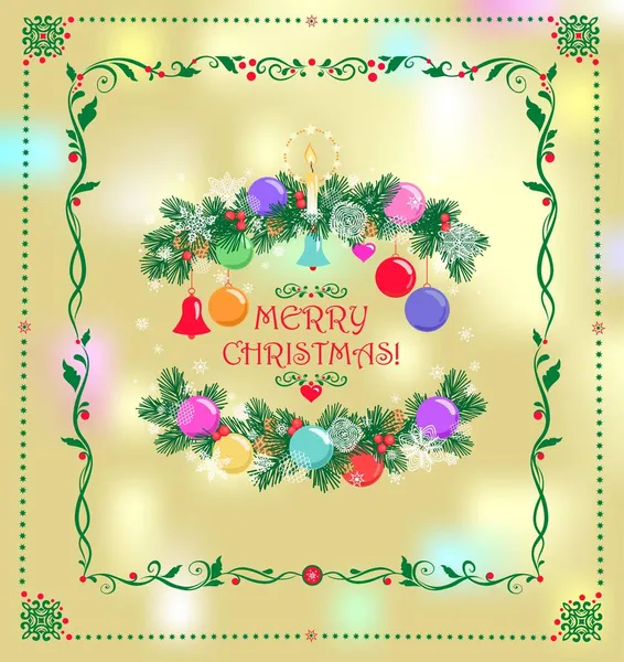Χριστουγεννιάτικη Ευχετήρια Κάρτα Χαρτί Κοπής Κωνοφόρων Πράσινο Κλαδιά Διακόσμηση Κερί Εικονογράφηση Αρχείου