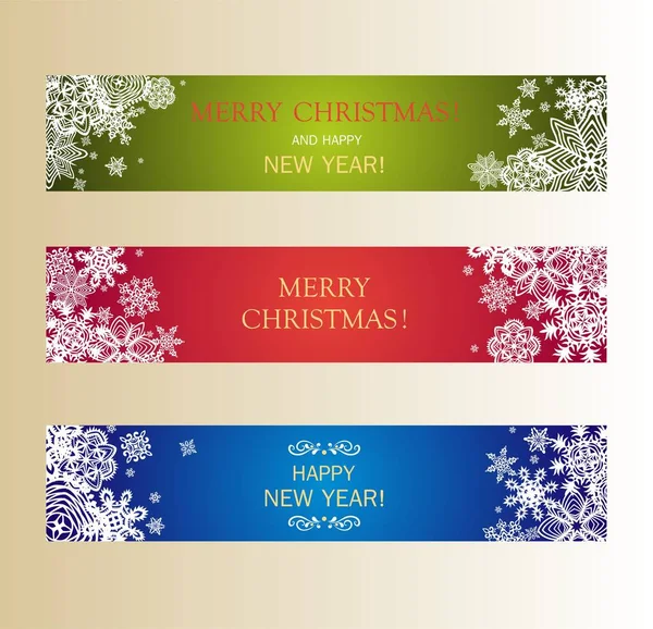 Web Red Blue Green Banner Set Paper Cutting Snowflakes Xmas — Stock Vector