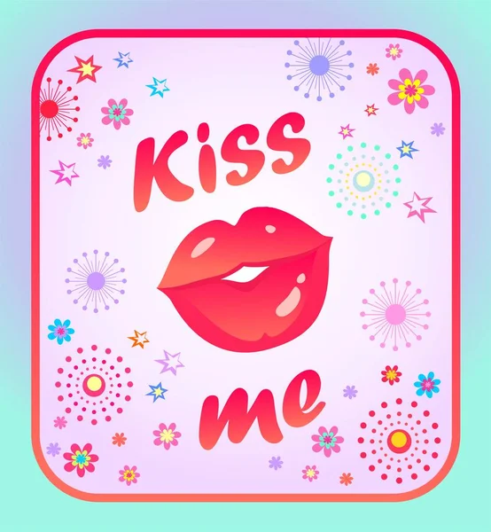 ソーシャルメディア挨拶コンセプトピンク色の唇とキスレタリングのためにバレンタインデーお祝い — ストックベクタ