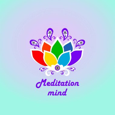 Logo şablonu, ziyaret, Ayurveda, meditasyon, sağlık ve kaplıca salonu tabelaları, tişört ve çanta tasarımı için arkaplan renginde renkli nilüfer yaprakları olan nilüfer çiçeği simgesi