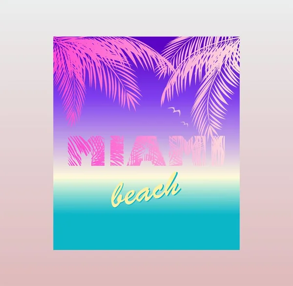 Paradise Print Shirt Typography Design Neon Miami Beach Lettering Palm — Stockvektor