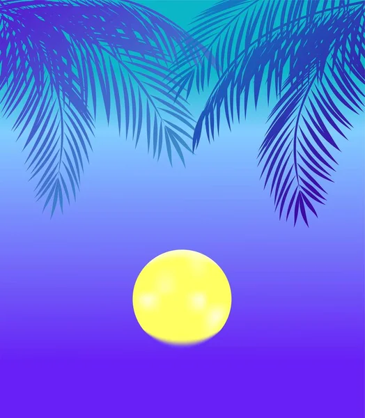 Blue Violet Night Poster Coconut Palm Branches Mystical Moon Vetores De Bancos De Imagens Sem Royalties