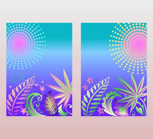 Blue Banner Variation Social Media Design Exotic Tropical Leaves Flowers Gráficos Vetores