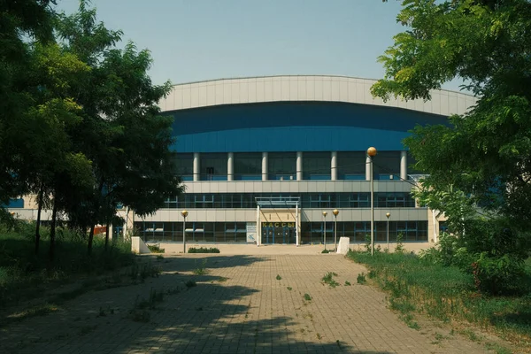 Stary Stadion Piłkarski Złapany Kamerze Filmowej — Zdjęcie stockowe