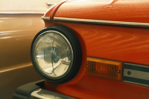 Car Headlight Close Old Vintage Retro Car Classic Soviet Cars — Foto de Stock