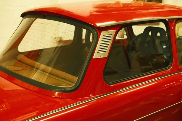 Coche Clásico Cerca Interior Través Vidrio Antiguo Coche Retro Vintage — Foto de Stock